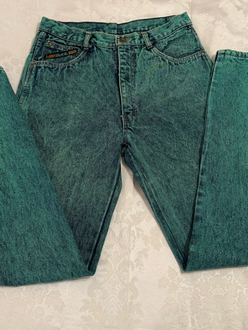 Vintage Slick Men's Denim Jeans, Size 32 x 32, Straight-Leg, Acid Wash Teal, Y2K - Picture 3 of 11